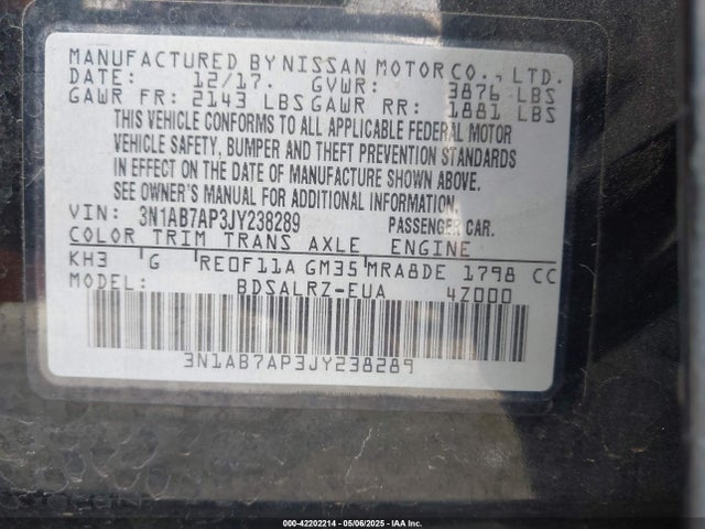3N1AB7AP3JY238289 Nissan SENTRA SR