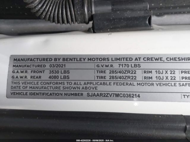 2021 BENTLEY BENTAYGA SJAAR2ZV7MC036214 Photo 8