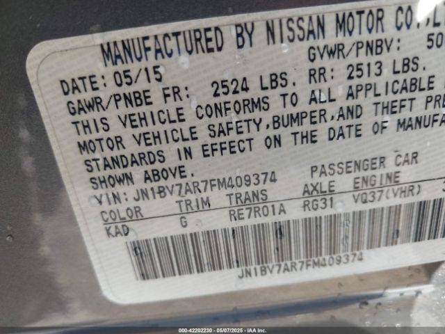 JN1BV7AR7FM409374 Infiniti Q50 Premium