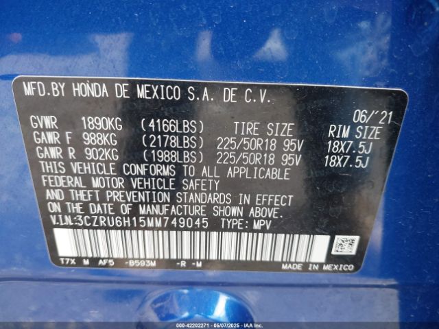 3CZRU6H15MM749045 Honda Hr-v Awd Sport