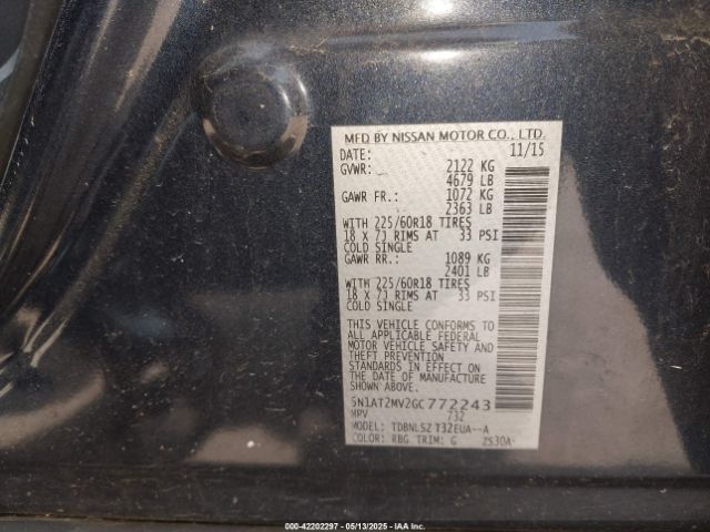 5N1AT2MV2GC772243 Nissan Rogue Sl