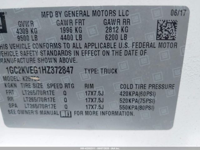1GC2KVEG1HZ372847 Chevrolet Silverado 2500hd Lt