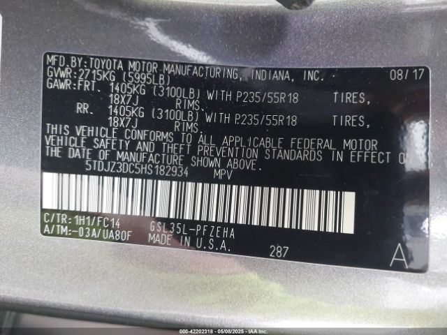 2017 TOYOTA SIENNA 5TDJZ3DC5HS182934 Photo 8