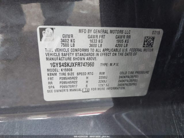 1GYS4SKJXFR747960 Cadillac Escalade Esv Luxury