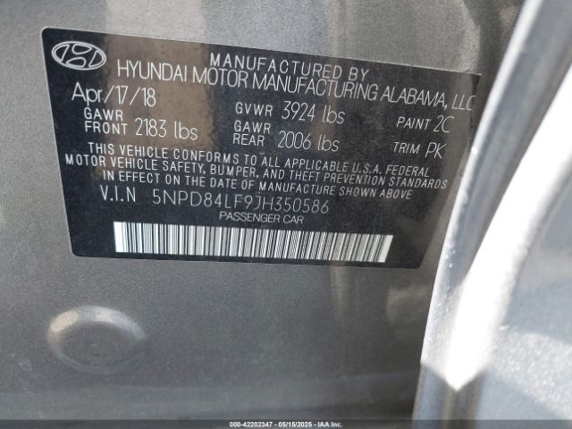 5NPD84LF9JH350586 Hyundai Elantra Value Edition