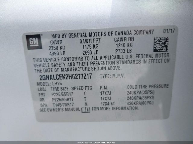 2GNALCEK2H6277217 Chevrolet EQUINOX LT