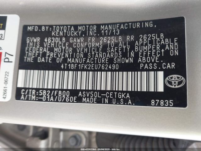4T1BF1FK2EU762490 Toyota CAMRY XLE