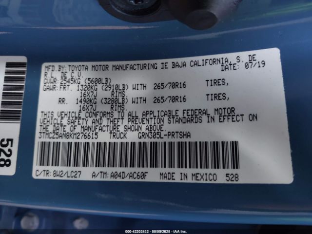 3TMCZ5AN8KM276615 Toyota Tacoma Trd Off Road