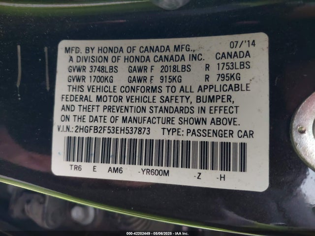Honda Civic Lx 2014 2HGFB2F53EH537873 Image 9
