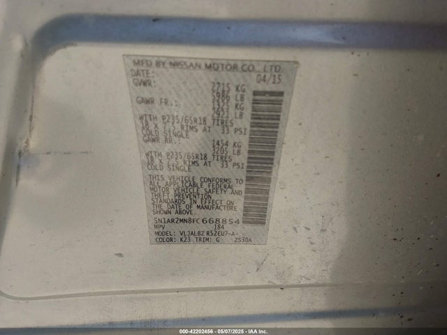 Nissan Pathfinder S 2015 5N1AR2MN8FC668854 Image 9