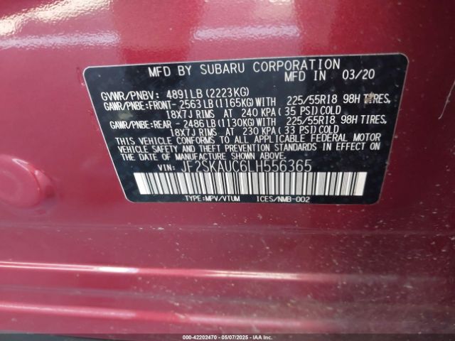 2020 SUBARU FORESTER JF2SKAUC6LH556365 Photo 8