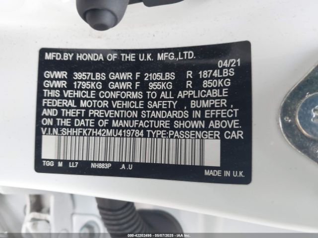 SHHFK7H42MU419784 Honda Civic Sport