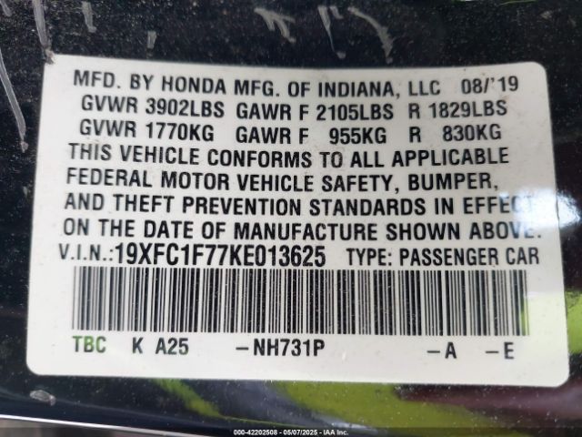 19XFC1F77KE013625 Honda Civic Ex-l