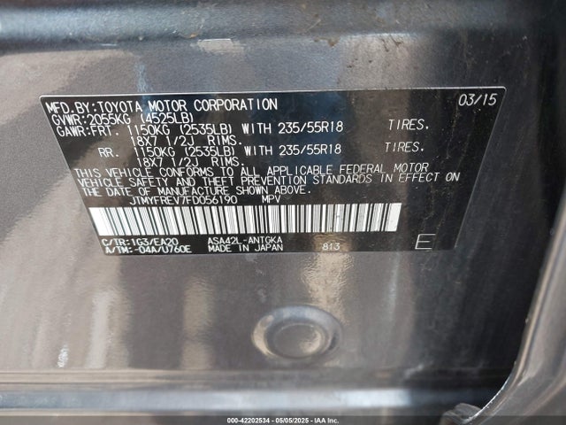 JTMYFREV7FD056190 Toyota 2ar-fe