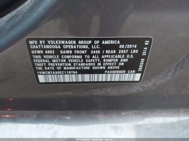 1VWCN7A30EC118794 Volkswagen Passat 2.0l Tdi Sel Premium