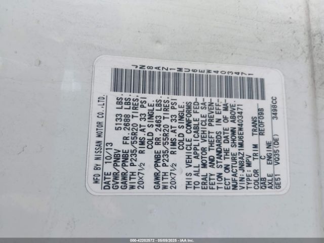 JN8AZ1MU6EW403471 Nissan Murano Le