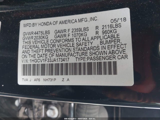 1HGCV1F33JA173417 Honda l15be