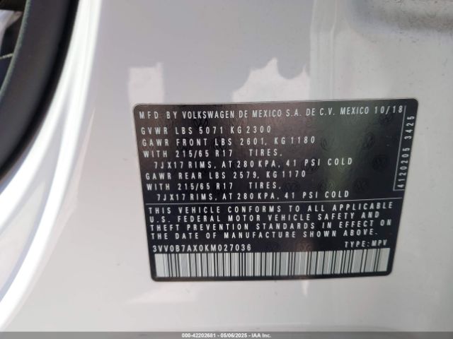 2019 VOLKSWAGEN TIGUAN 3VV0B7AX0KM027036 Photo 8