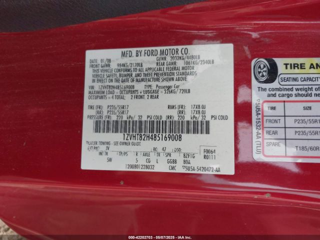 2008 FORD MUSTANG 1ZVHT82H485169008 Photo 8