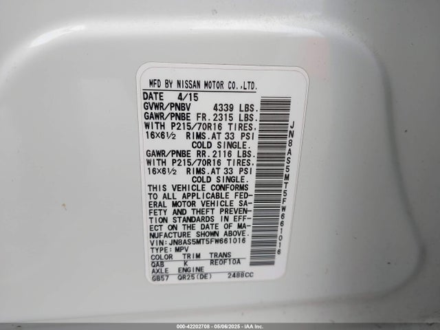 JN8AS5MT5FW661016 Nissan Rogue