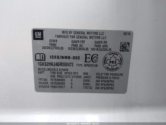 1GKS2HKJ4GR390473 GMC YUKON XL DENALI