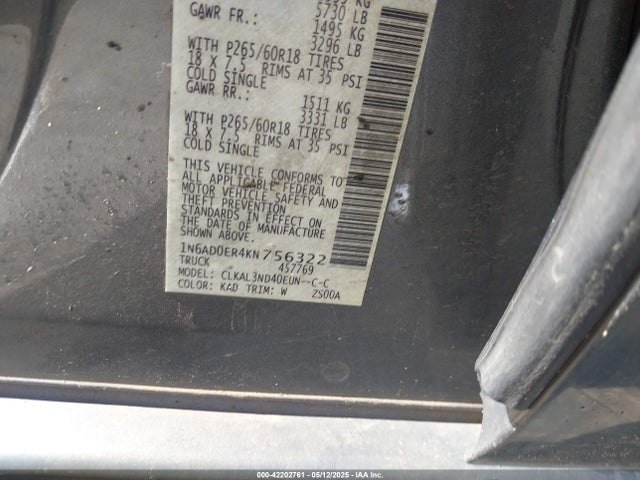 1N6AD0ER4KN756322 Nissan Frontier Sl