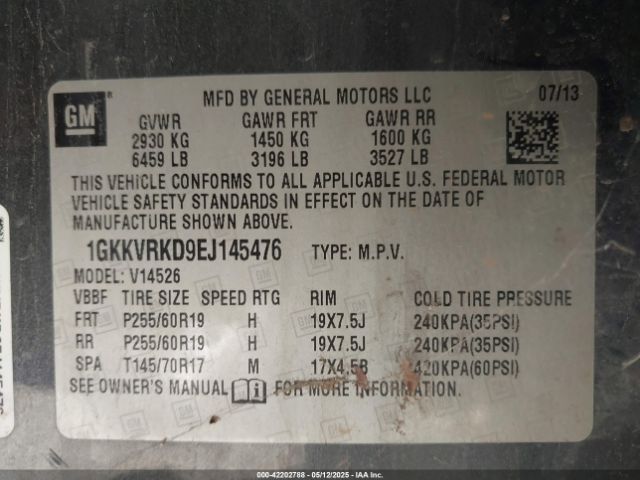 1GKKVRKD9EJ145476 GMC Acadia Slt-1
