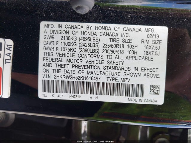 2HKRW2H52KH616497 Honda CR-V EX