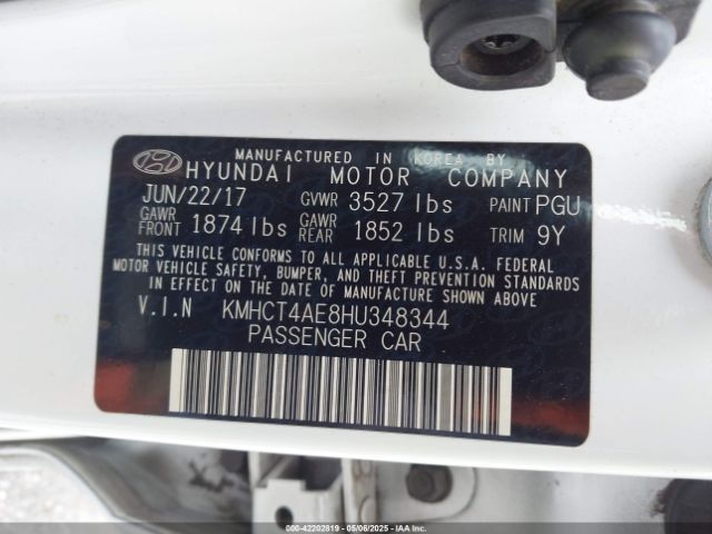 KMHCT4AE8HU348344 Hyundai Accent Value Edition
