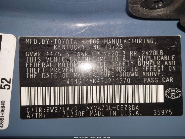 4T1G11AK4RU211270 Toyota CAMRY SE