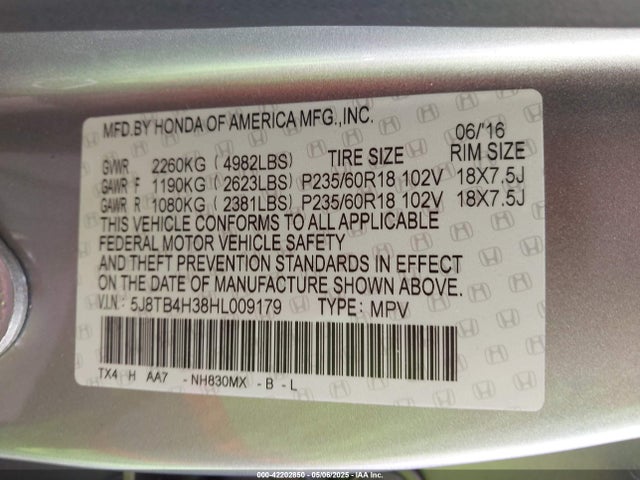5J8TB4H38HL009179 Acura Rdx Acurawatch Plus Package