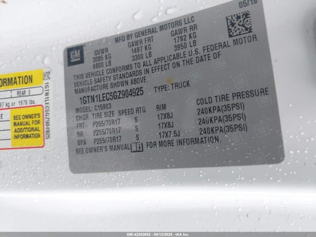 1GTN1LEC5GZ904925 GMC l83 - sidi, vvt, afm, e85 max, aluminum