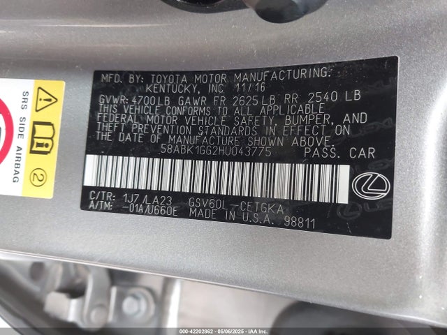 58ABK1GG2HU043775 Lexus ES 350