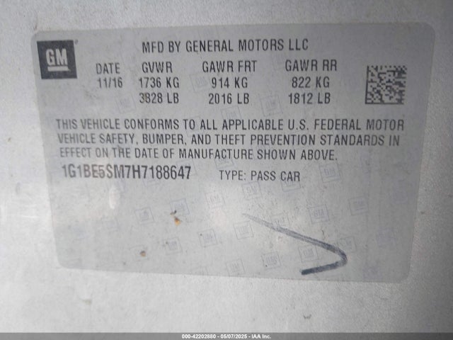 1G1BE5SM7H7188647 Chevrolet Cruze Lt Auto