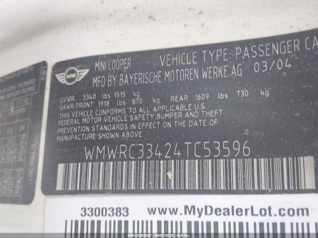 2004 MINI COOPER WMWRC33424TC53596 Photo 8