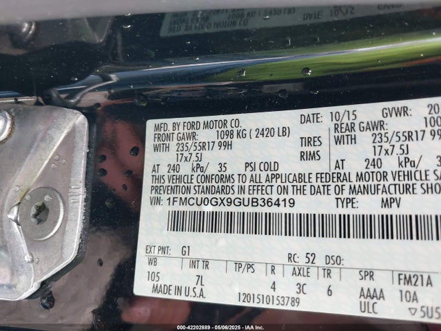 1FMCU0GX9GUB36419 Ford ESCAPE SE