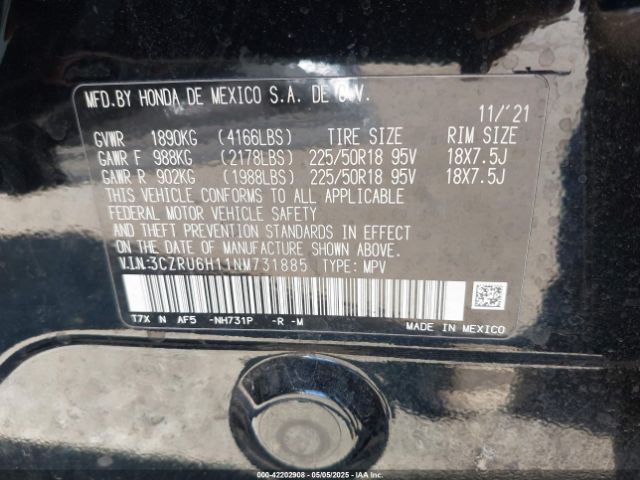 3CZRU6H11NM731885 Honda Hr-v Awd Sport
