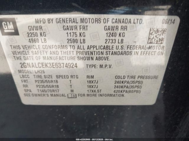 2GNALCEK3E6374924 Chevrolet Equinox 2lt