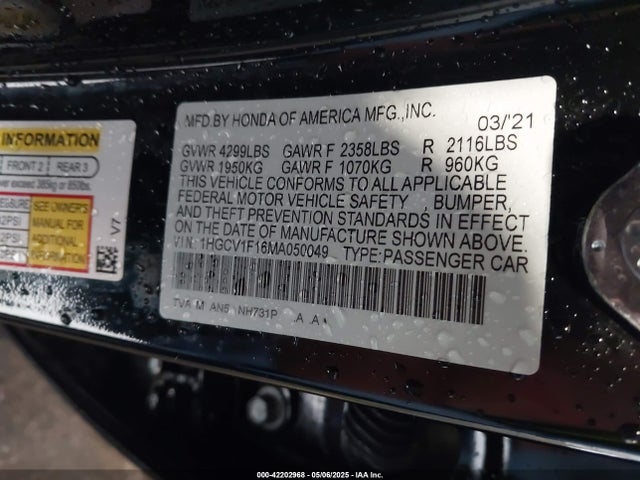 1HGCV1F16MA050049 Honda l15be
