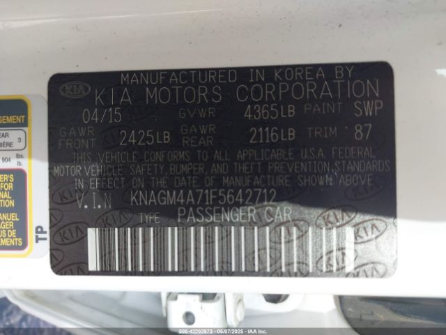 KNAGM4A71F5642712 KIA Optima Lx