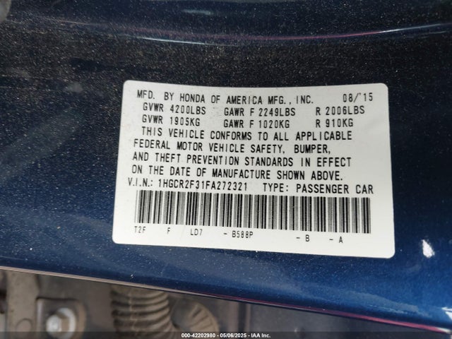 1HGCR2F31FA272321 Honda k24w1