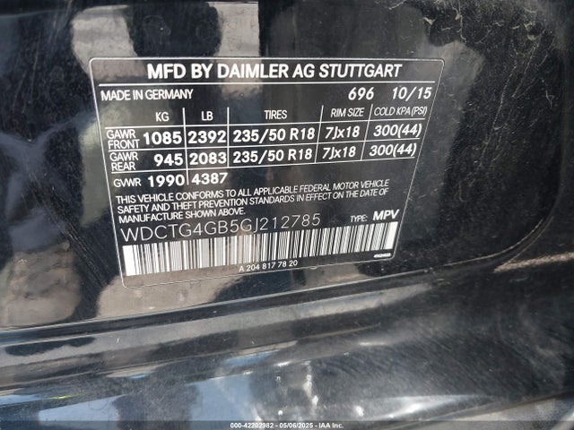 WDCTG4GB5GJ212785 Mercedes-Benz Gla 250 4matic