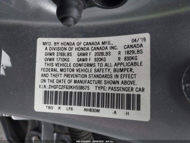 2019 HONDA CIVIC 2HGFC2F63KH558675 Photo 8