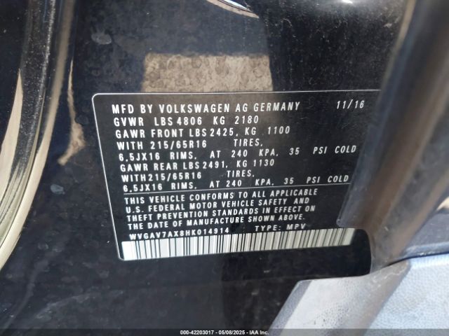 WVGAV7AX8HK014914 Volkswagen Tiguan 2.0t/2.0t S