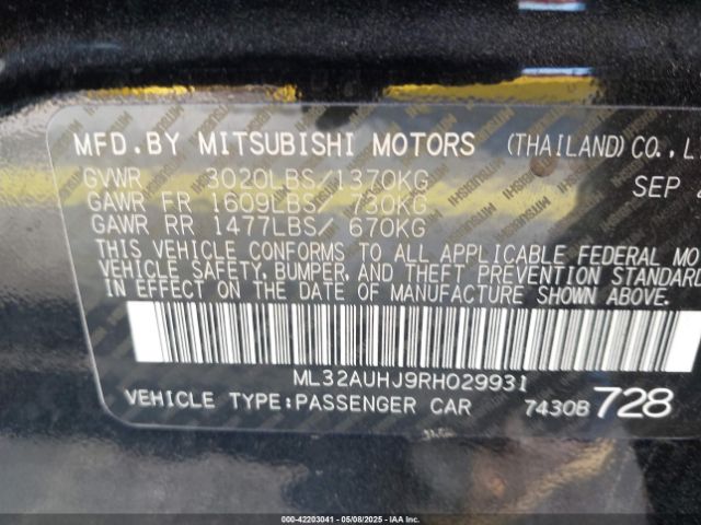 ML32AUHJ9RH029931 Mitsubishi Mirage Es/le