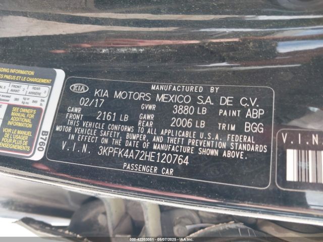 3KPFK4A72HE120764 KIA FORTE LX