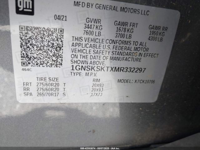 2021 CHEVROLET TAHOE 1GNSKSKTXMR332297 Photo 8