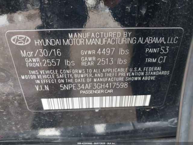 5NPE34AF3GH417598 Hyundai Sonata Sport