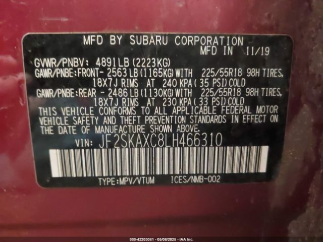 JF2SKAXC8LH466310 Subaru Forester Touring
