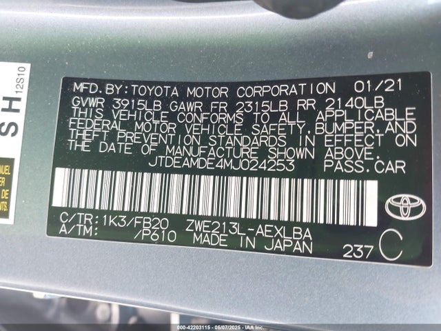 JTDEAMDE4MJ024253 Toyota Corolla Hybrid Le
